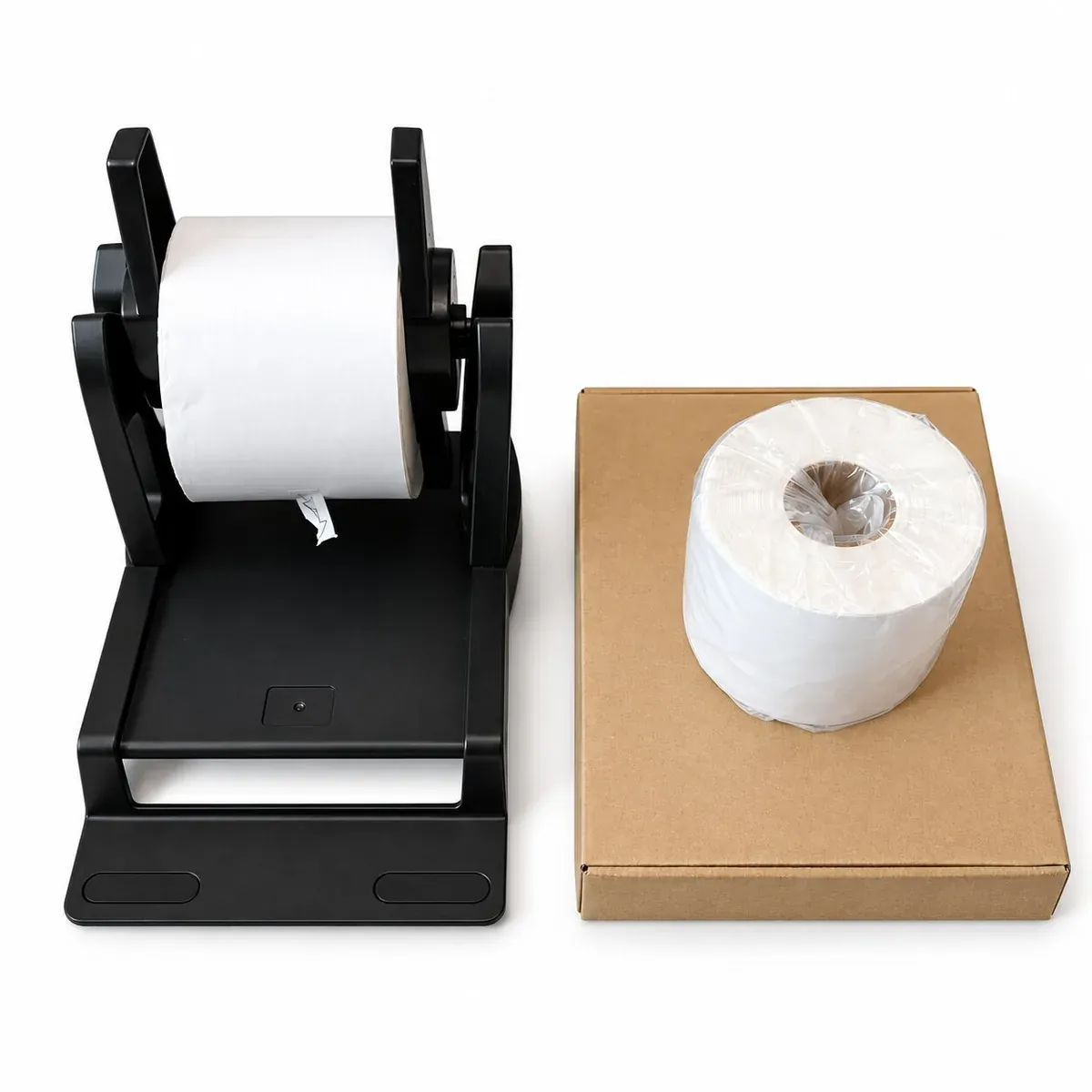 500-Piece Label Roll & Stand Package, black label-roll stand