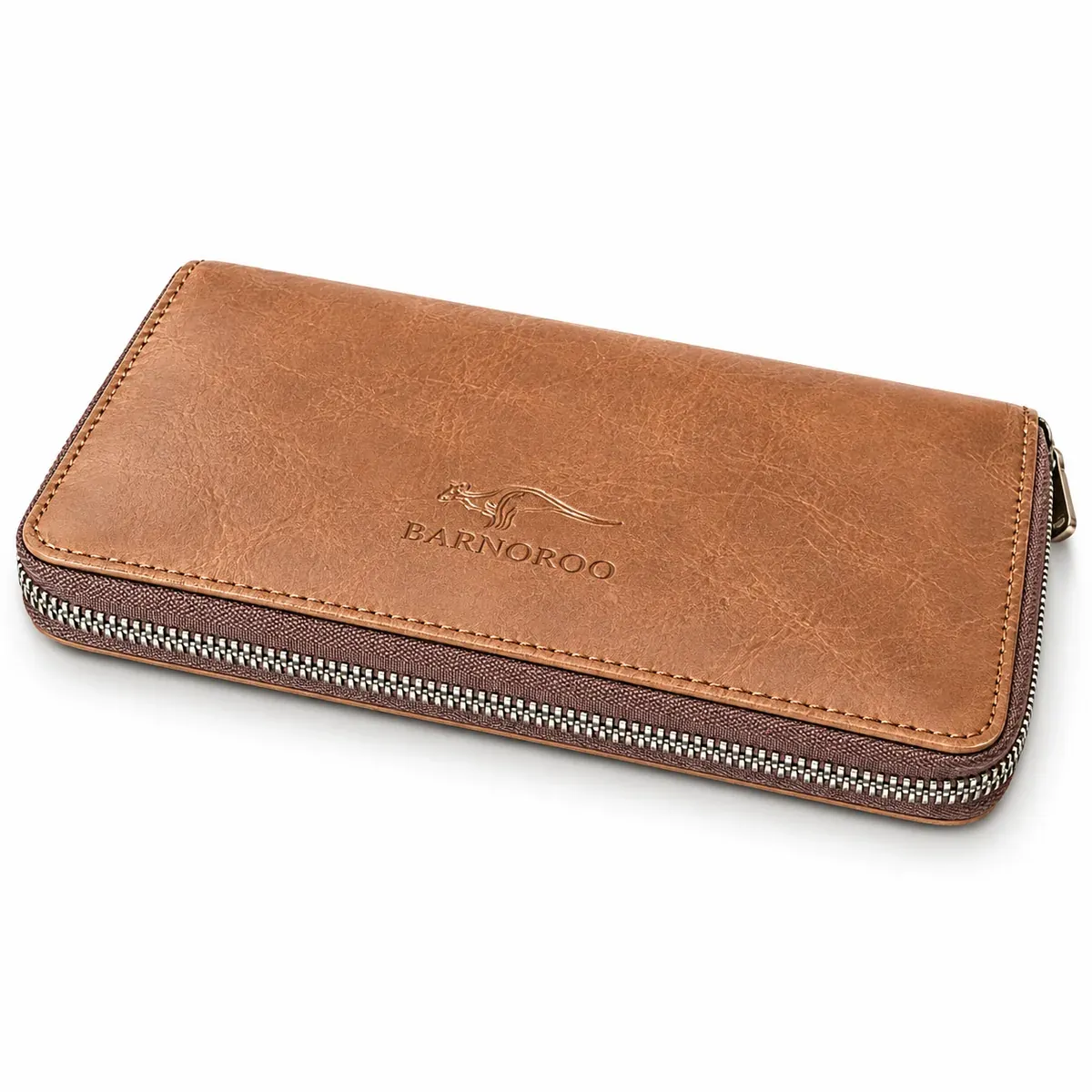 Barnoroo Brown Zip-Around Wallet, full zip closure