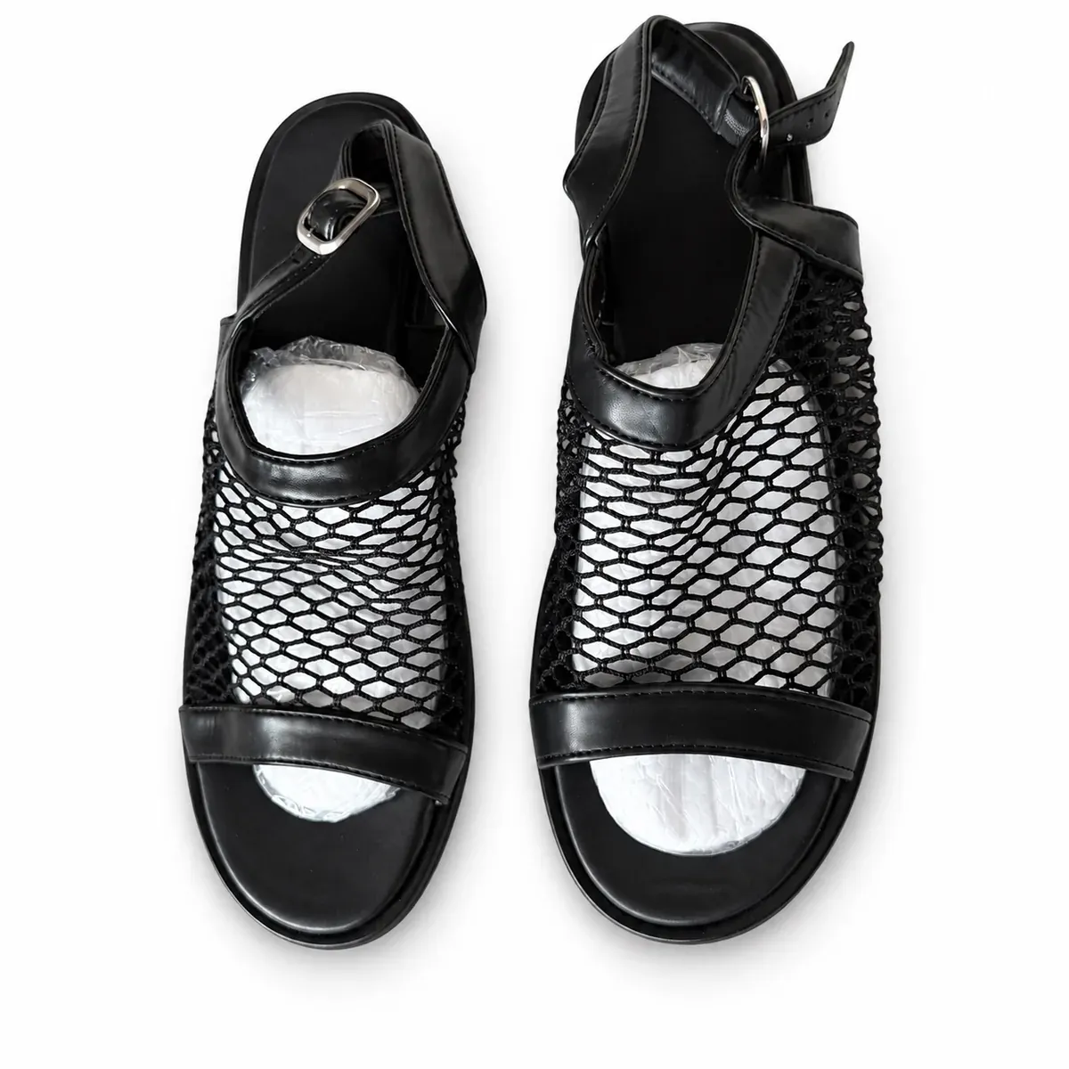 Black Mesh Strap Sandals, classic black
