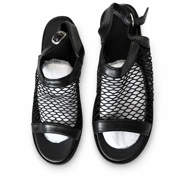 Black Mesh Strap Sandals, classic black