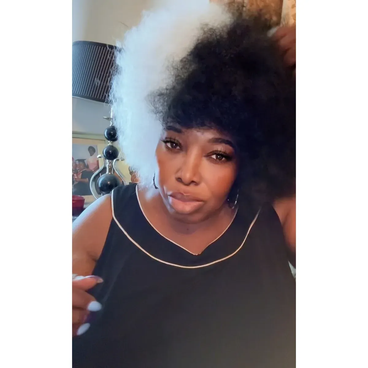 Black & White Afro Cap Wig, statement black & white two-tone style