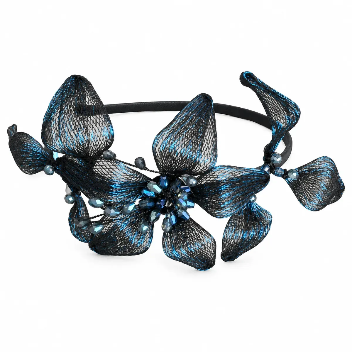 Blue Floral Statement Headband, sold individually