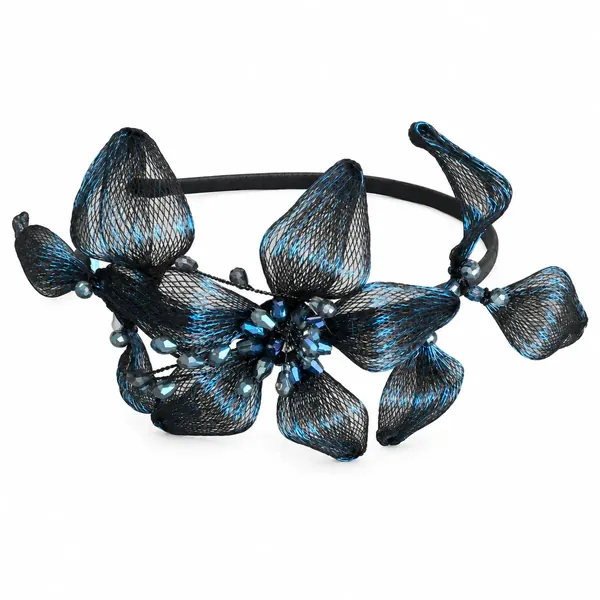 Blue Floral Statement Headband, sold individually