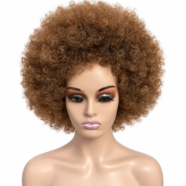 Brown Afro Cap Wig, warm brown tone