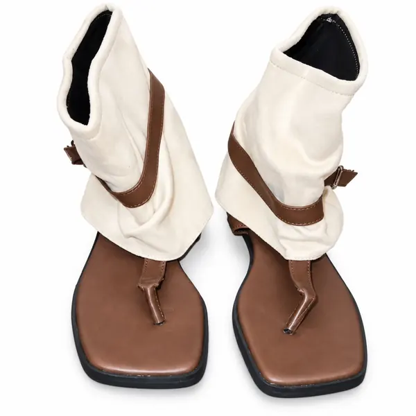 Cream Ankle-Wrap Thong Sandals, cream fabric ankle wrap