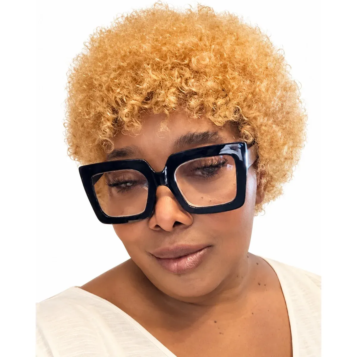 Honey-Blonde Afro Cap Wig, short honey-blonde curls
