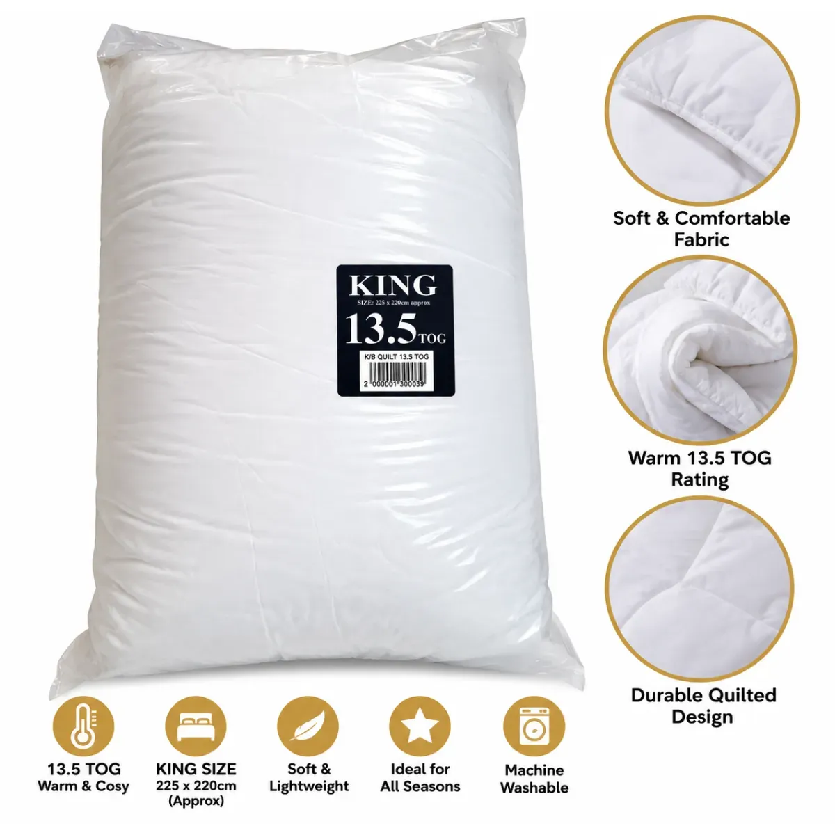 King Size Duvet 13.5 Tog Extra Warm Winter Quilt White Soft Cosy Bedding Copy T, king size 13.5 tog duvet – warm & cosy winter bedding enjoy a warm, comfortable night's sleep with this king size 13.5 tog duvet, designed to provide extra warmth and comfort during colder nights. whether you're refreshing your bedroom or preparing for the winter season, this cosy white duvet is a practical addition to your bedding collection. key features 13.5 tog warmth rating: ideal for colder nights and winter use. king size: approximately 225 × 220 cm. classic white colour: suitable for use with your favourite king-size duvet covers. cosy & comfortable: designed to provide warmth for a restful night's sleep. practical bedding essential: perfect for bedrooms, guest rooms and everyday home use. product specifications product type: duvet / quilt size: king dimensions: 225 × 220 cm (approx.) tog rating: 13.5 tog colour: white condition: new, packaged quantity: 1 king size duvet why choose this duvet? a good night's sleep starts with comfortable bedding. this 13.5 tog king-size duvet provides the extra insulation needed for chilly nights, helping you create a warm and inviting sleeping environment. upgrade your winter bedding today and enjoy cosy nights in comfort! available from shop fahdeskey.