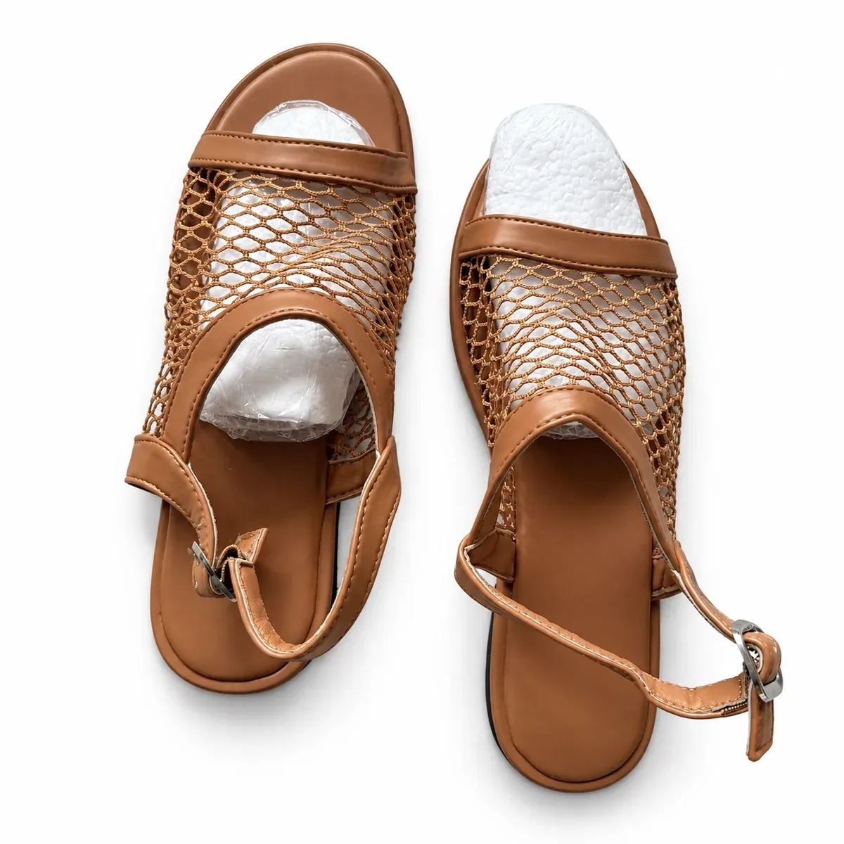 Tan Mesh Strap Sandals, warm tan
