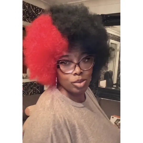 Two-Tone Afro Cap Wig, black & red