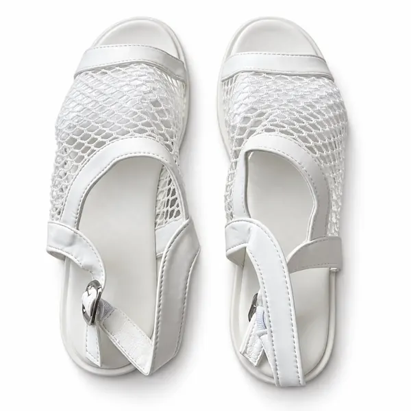 White Mesh Strap Sandals, fresh white